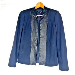 THEORY Cirilo Navy with Black Lamb Leather Trim Blazer size 2 Small